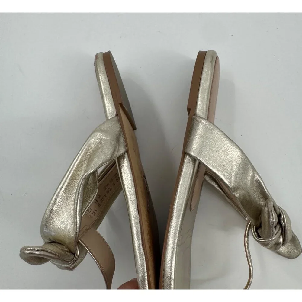 Stuart WeitzmanBandeau Metallic Gold Leather Bow Accent T- Strap Sandals Size 8